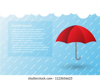 Umbrella background with cloud and Loram ipsum for your business, abstract background, rainy season - vector illustration