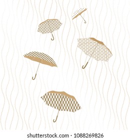 Umbrella background vector. Gold Japanese pattern. Rainy season decoration.