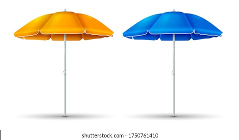 Umbrella beach with blue and orange color set isolated on white background. Vector illustration