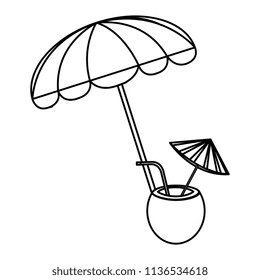 umbrella beach with coconut cocktail