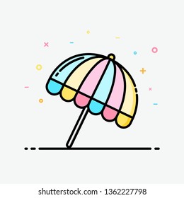 Umbrella beach icon colorful in filled outline style for decorated in summer poster and social media banner. 