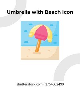 Umbrella with Beach Icon with Flat Color Style, Vector Editable