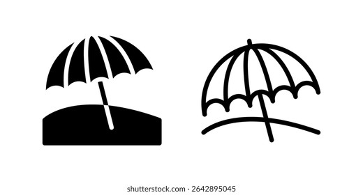 Umbrella Beach Icon Set. A black icon of a beach umbrella, representing leisure.