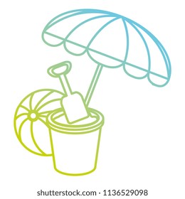 umbrella beach with sand bucket and balloon