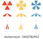Umbrella beach set, side and aerial view, flat design pixel perfect icon 