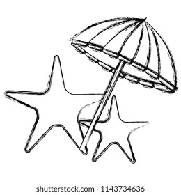 umbrella beach with starfish