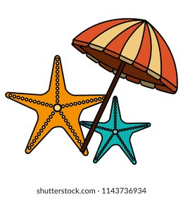 umbrella beach with starfish