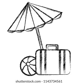 umbrella beach with suitcase and balloon
