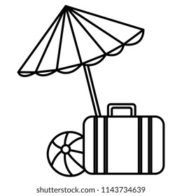 umbrella beach with suitcase and balloon