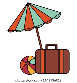 umbrella beach with suitcase and balloon