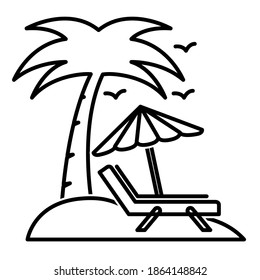 Umbrella beach with sun bed icon in trendy outline style design. Vector illustration isolated on white background.