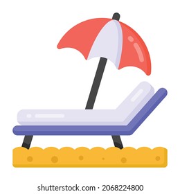 Umbrella with bed denoting flat icon of beach bed 