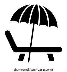 Umbrella with bed denoting icon of sunbed, beach bed vector