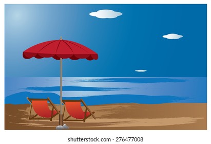 the umbrella with bench on the beach vector design