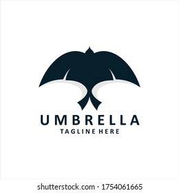 Umbrella bird logo design template. Smooth bird design that shapes an umbrella inside the spread wings of the bird.