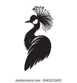 Umbrella Bird Silhouette - Exotic Avian Species with Crest on White Background