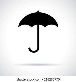 Umbrella. Black flat icon with shadow. Safety, protection, rain, autumn season concept.