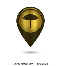Umbrella - black vector icon; golden  map pointer