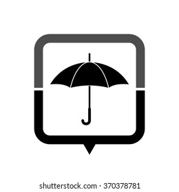 Umbrella - black vector icon; map pointer;  message bubble