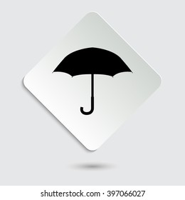 Umbrella - black vector icon  on a paper button