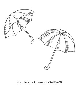 Umbrella black white isolated object illustration vector