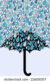 Umbrella and blue rain drops