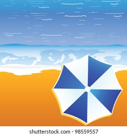 umbrella blue and white color on the beach illustration