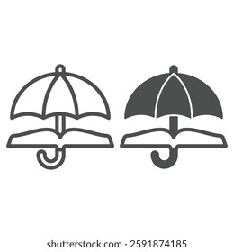 Umbrella with book line and solid icon, jurisprudence concept. Vector graphics. Open book and parasol sign on white background, outline style icon for mobile or web design