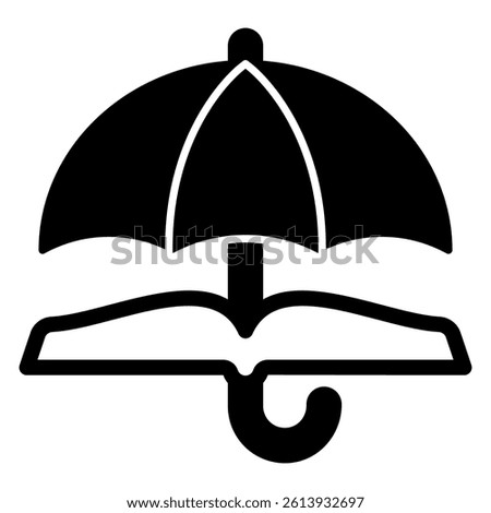 Umbrella with book solid icon, jurisprudence concept. Vector graphics. Open book and parasol sign on white background, glyph style mobile or design