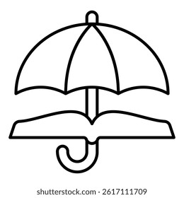 Umbrella with book thin line icon, jurisprudence concept. Vector graphics. Open book and parasol sign on white background, linear style for mobile or design