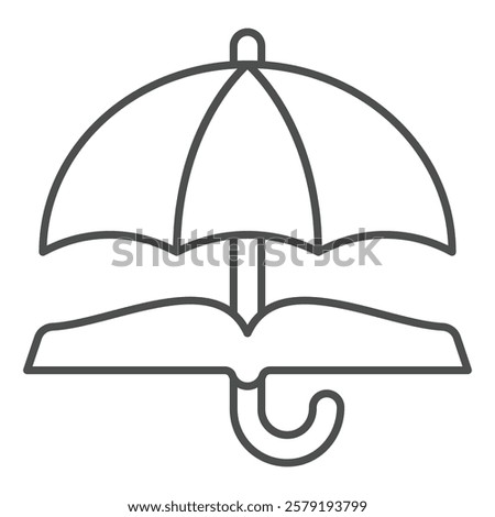 Umbrella with book thin line icon, jurisprudence concept. Vector graphics. Open book and parasol sign on white background, outline style icon for mobile or web design