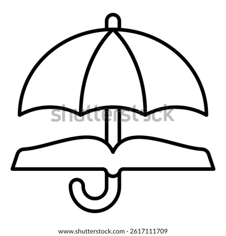 Umbrella with book thin line icon, jurisprudence concept. Vector graphics. Open book and parasol sign on white background, linear style for mobile or design