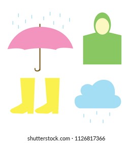 Umbrella, boots, cloud and raincoat icon vectors.