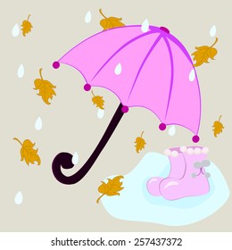 umbrella and boots in rainy weather