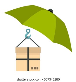 Umbrella and box icon. Flat illustration of umbrella and box vector icon for web