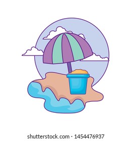 umbrella with bucket and sand in beach