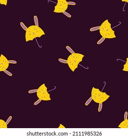Umbrella bunny seamless pattern. Funny characters background . Repeated texture in doodle style for fabric, wrapping paper, wallpaper, tissue. Vector illustration.