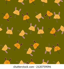 Umbrella bunny seamless pattern. Funny characters background . Repeated texture in doodle style for fabric, wrapping paper, wallpaper, tissue. Vector illustration.