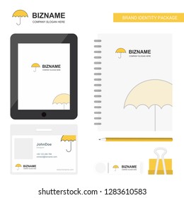 Umbrella  Business Logo, Tab App, Diary PVC Employee Card and USB Brand Stationary Package Design Vector Template
