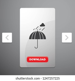 Umbrella, camping, rain, safety, weather Glyph Icon in Carousal Pagination Slider Design & Red Download Button