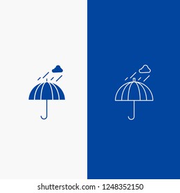 Umbrella, camping, rain, safety, weather Line and Glyph web Button in Blue color Vertical Banner for UI and UX, website or mobile application