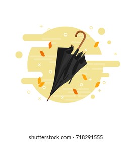Umbrella cane cartoon flat illustration. Autumn vector with modern design background.