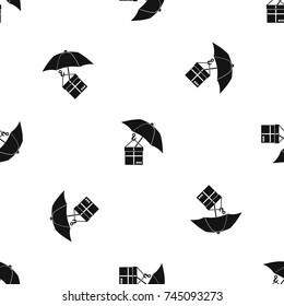 Umbrella and a cardboard box pattern repeat seamless in black color for any design. Vector geometric illustration