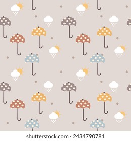 Umbrella cartoon so cute. On cloud rain sun background. Pattern seamless vector illustration. 