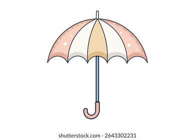 Umbrella in cartoon rain scene, pastel flat vector illustration for children’s seasonal themes, seamless patterns, and educational content

