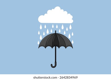 Umbrella catching rain drops vector illustration, clean flat design in pastel shades, perfect for web use, seamless kids patterns, and seasonal artworks

