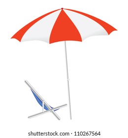 umbrella and chairs on the beach vector illustration on a color background