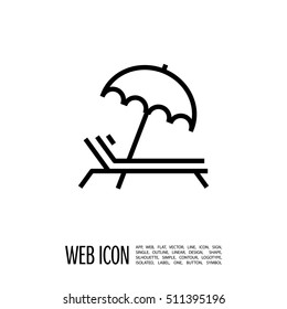 umbrella and chaise longue isolated linear icon for websites minimalistic flat design