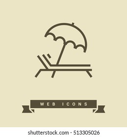umbrella and chaise longue isolated linear icon for websites minimalistic flat design