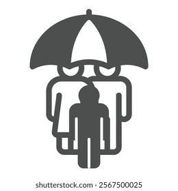 Umbrella with child family solid icon, family psychology concept. Vector graphics. Human group and parasol sign on white background, glyph style icon for mobile or web design
